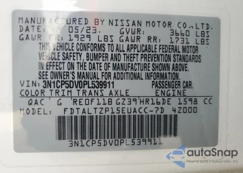 2023 Nissan Kicks Sr from USA, damaged, VIN 3N1CP5DV0PL539911